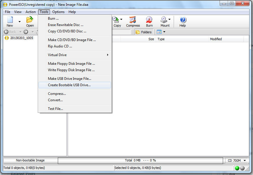 Click on the Tools Menu and select “Create Bootable USB Drive”