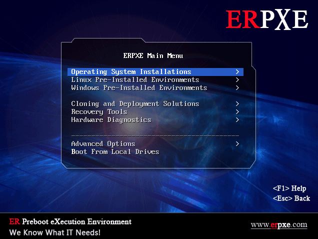 ERPXE menu