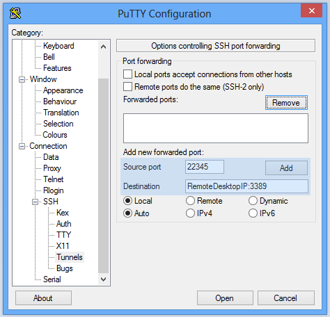 Remote Desktop over SSH using PuTTY