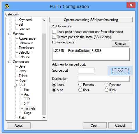 Remote Desktop over SSH using PuTTY