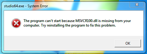 the program can't start because msvcr100.dll is missing from your computer
