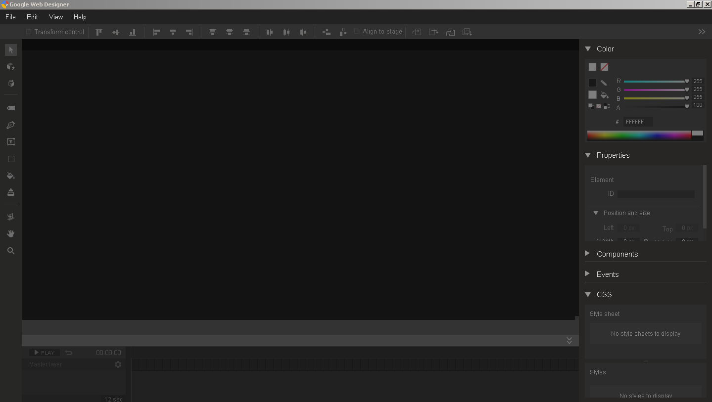 Google Web Designer main screen