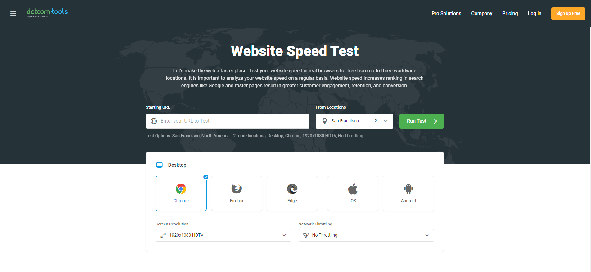 Dotcom-Tools website speed test results