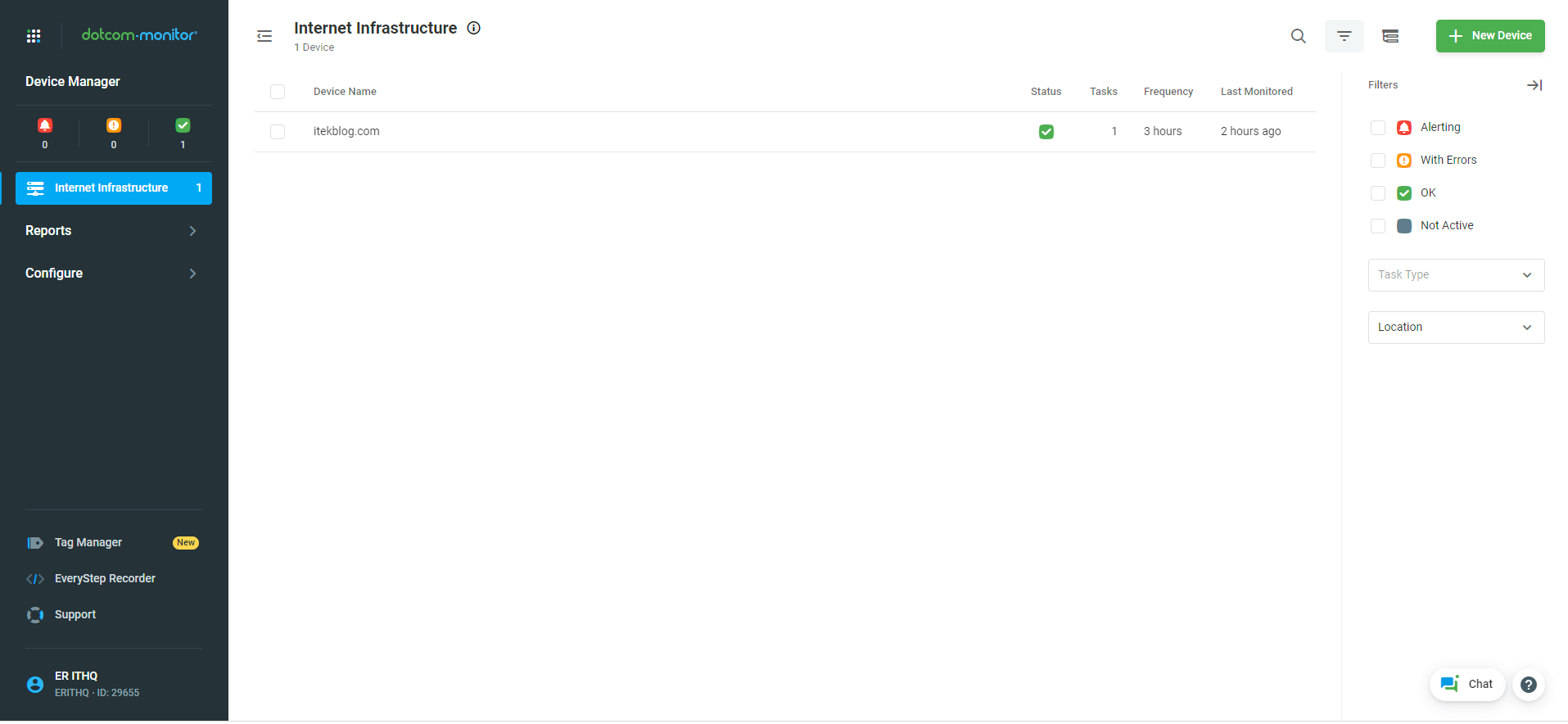 Dotcom-Monitor website monitoring main screen